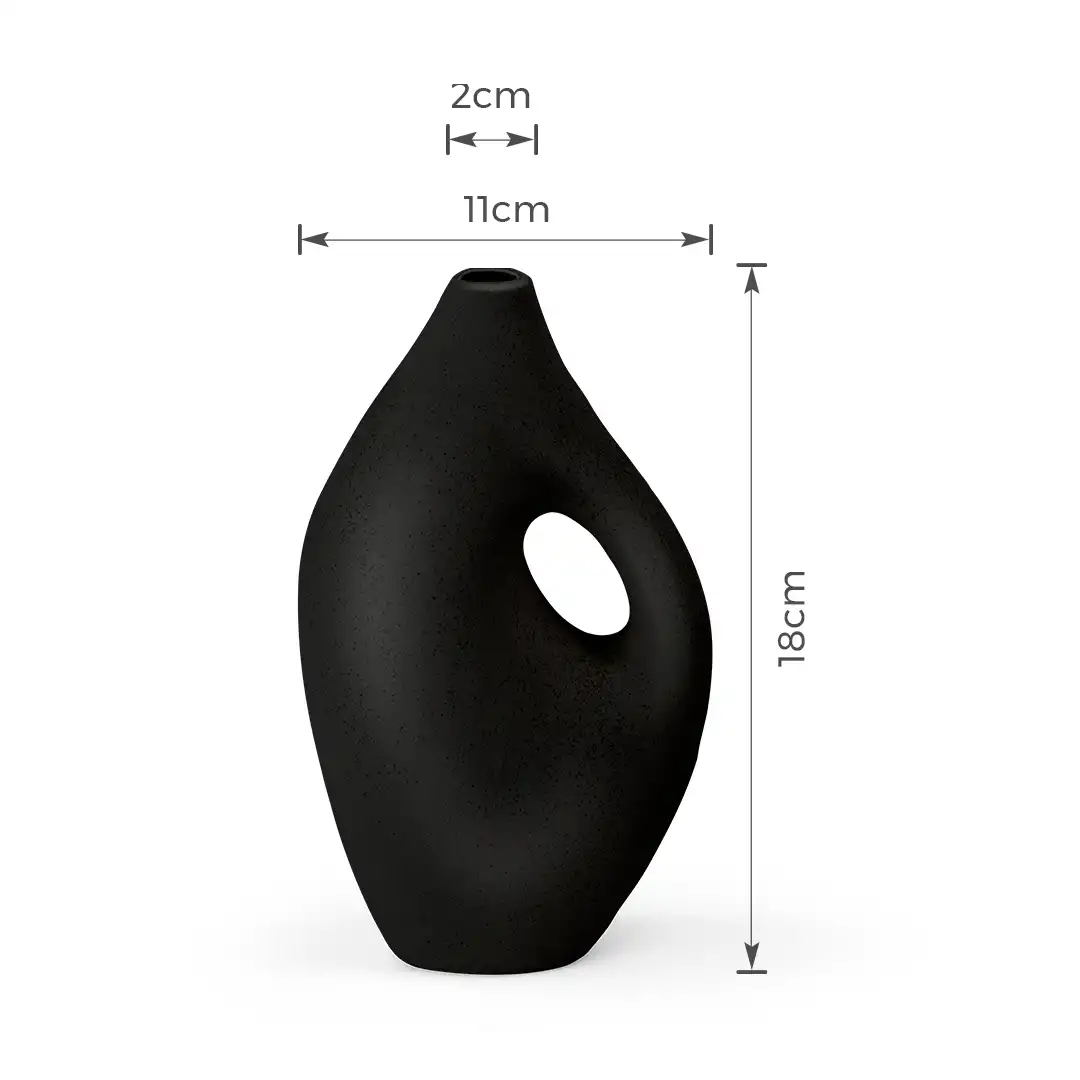 VASO DE PORCELANA DECORATIVO PRETO 18CM
