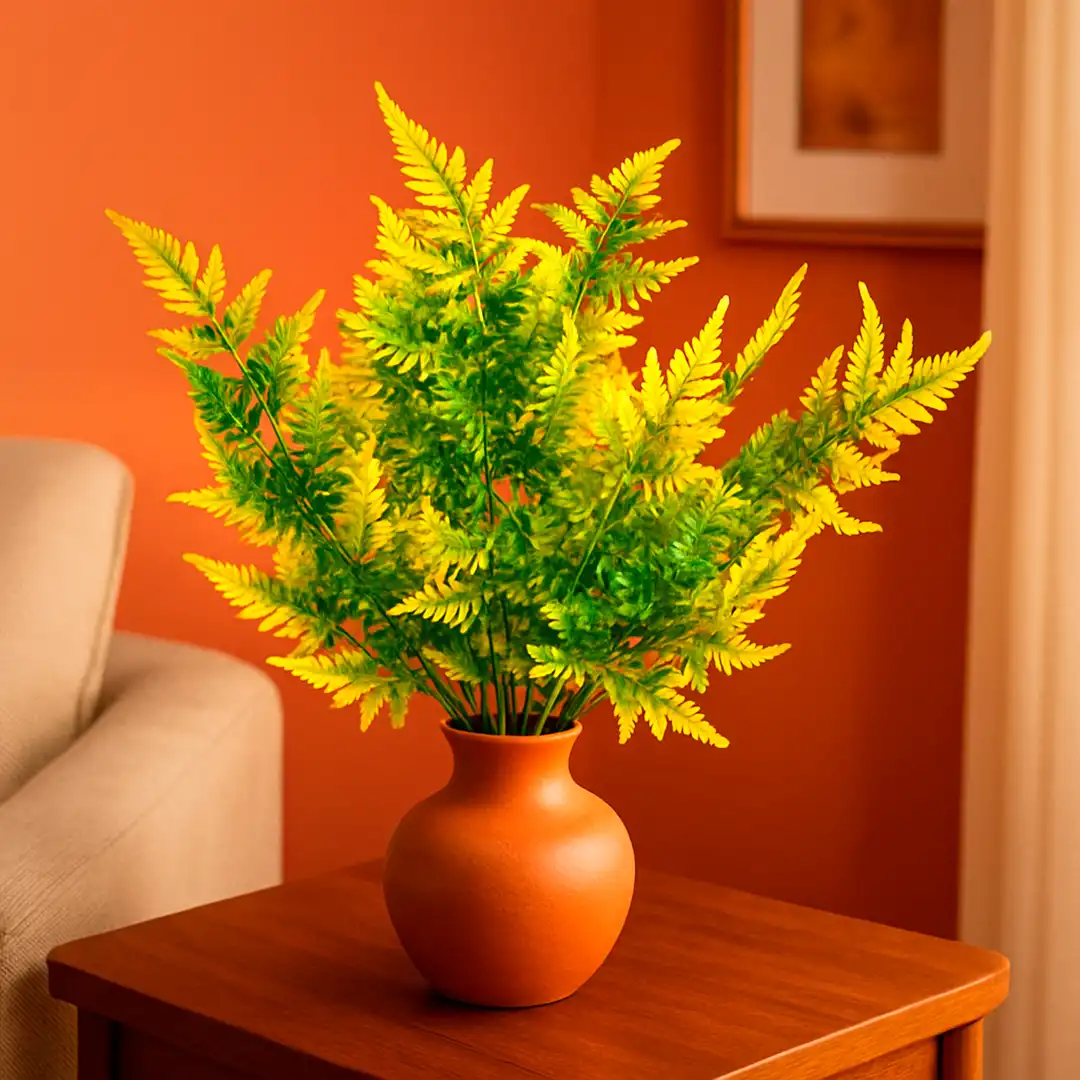 FOLHAGEM ARTIFICIAL SAMAMBAIA DECORATIVA AMARELO-ESVERDEADA 60CM