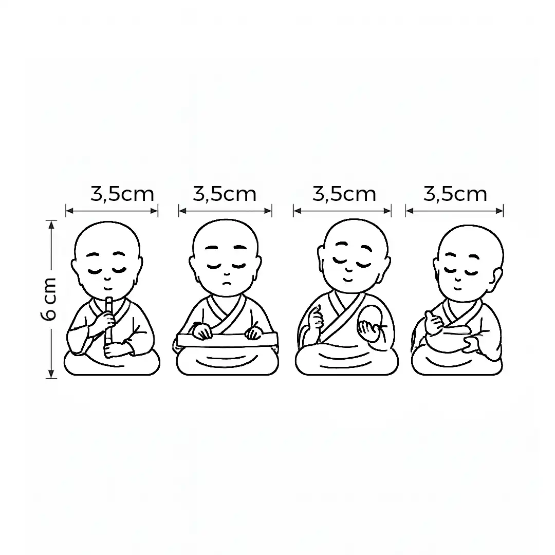 CONJUNTO DECORATIVO 4 MONGES EM RESINA COLORIDA – 6CM