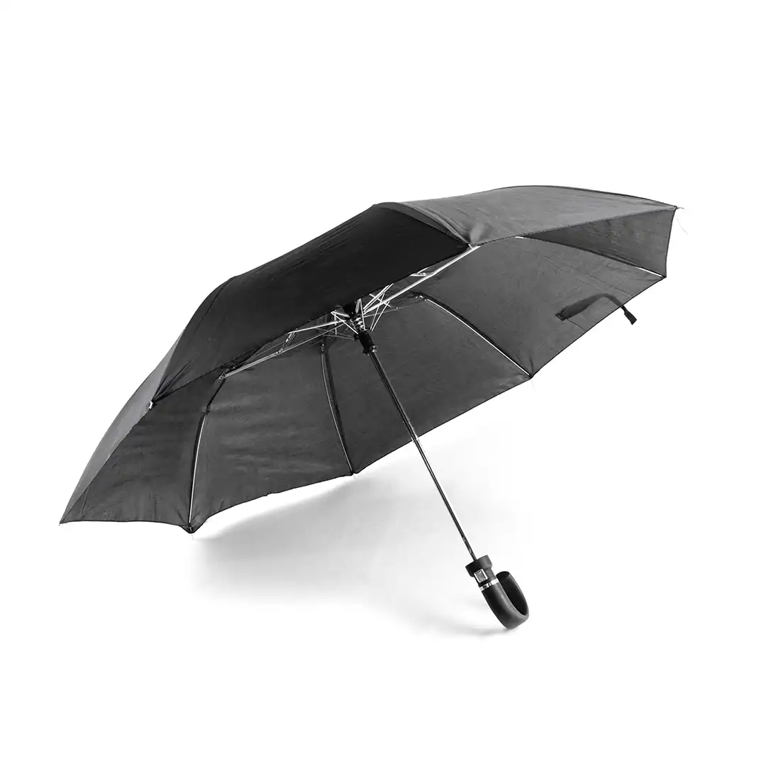GUARDA-CHUVA PRETO DOBRÁVEL COM HASTE EM METAL – 52CM
