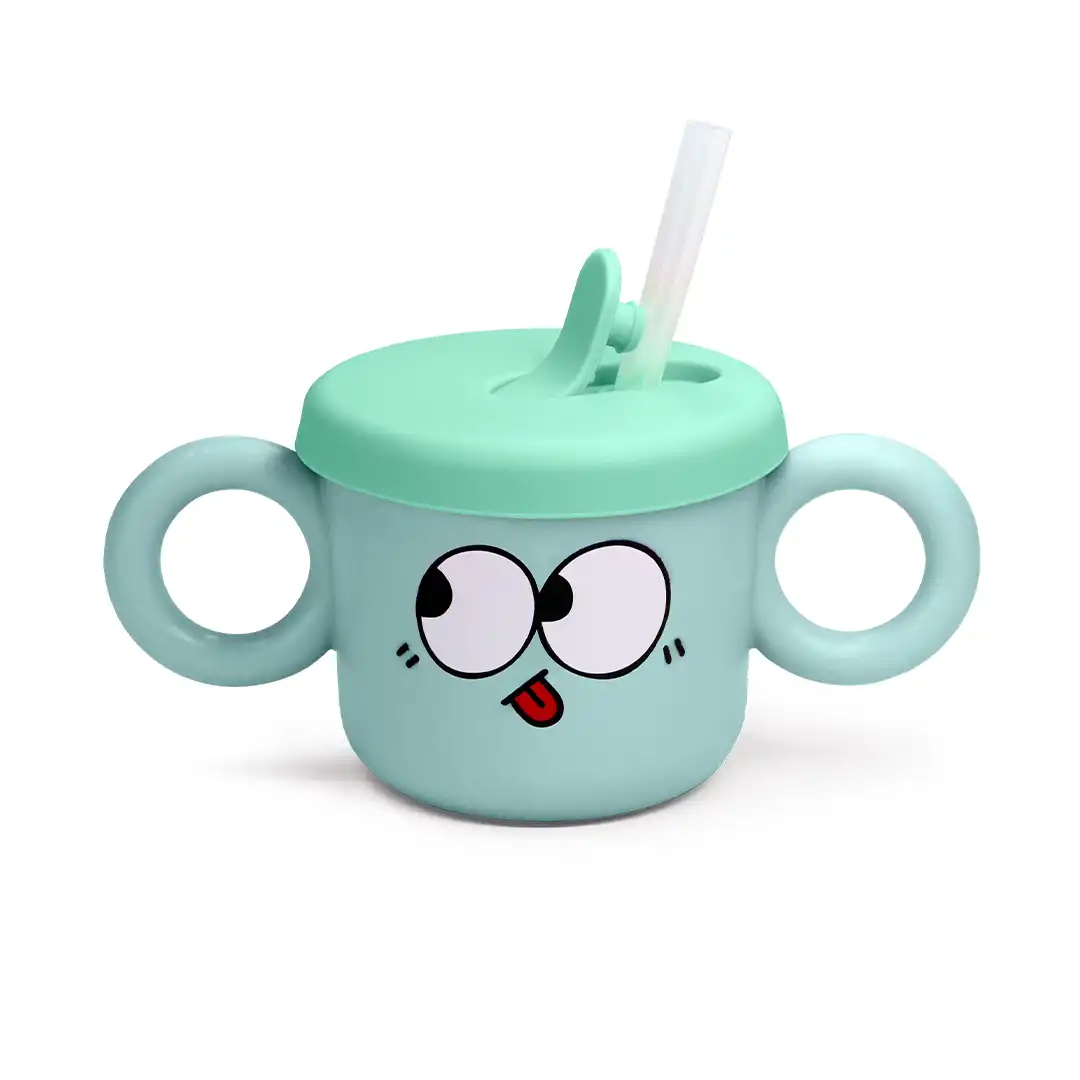 CANECA INFANTIL PLASTICO COM TAMPA SILICONE 190ML AZUL