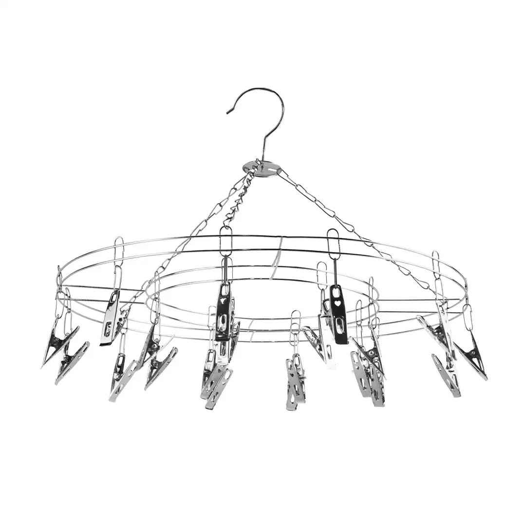 VARAL PORTÁTIL REDONDO COM 20 PRENDEDORES EM AÇO INOX