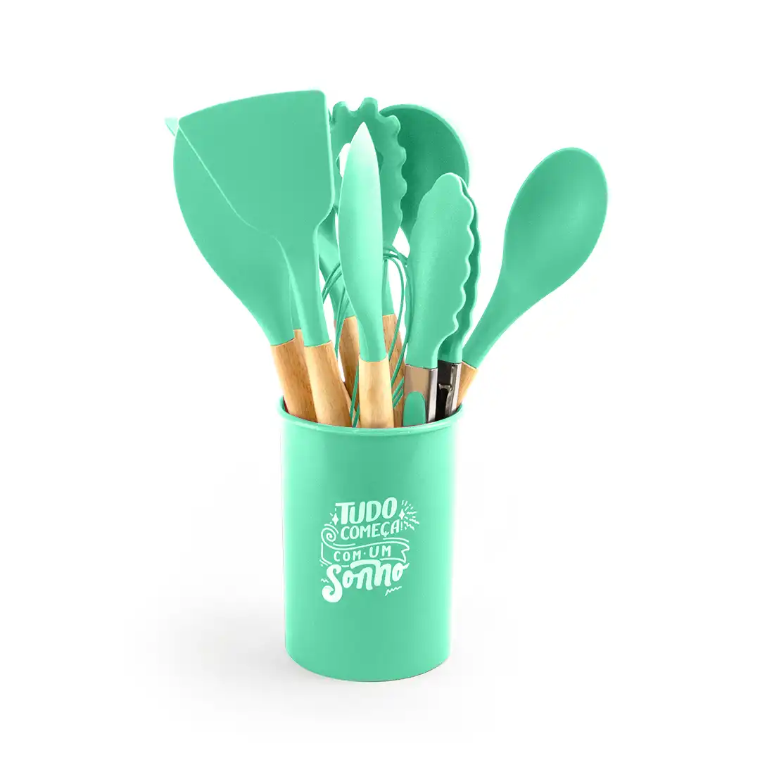 KIT DE UTENSÍLIOS DE COZINHA EM SILICONE E MADEIRA – 12 PEÇAS - SORTIDOS