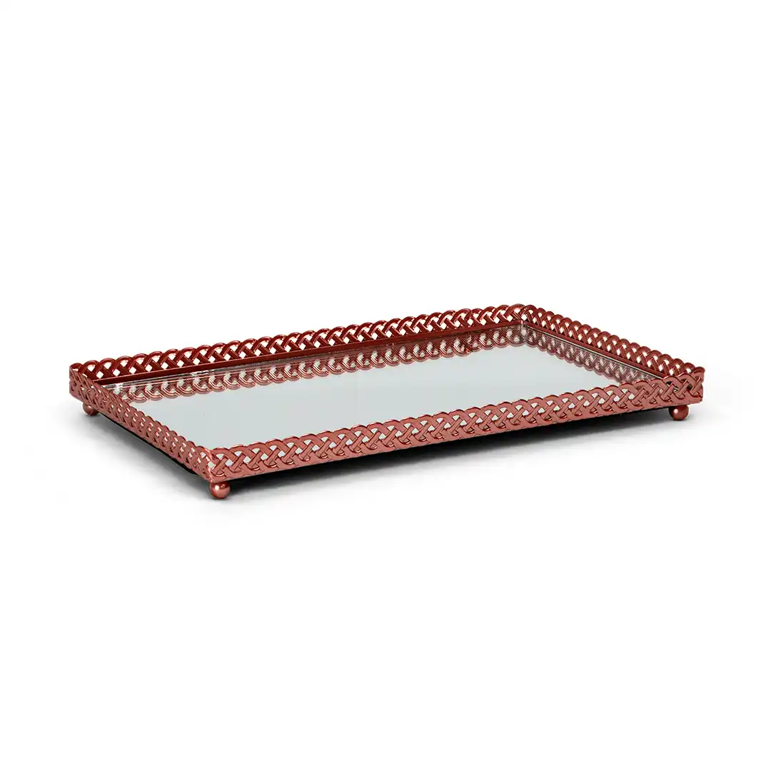 BANDEJA DECORATIVA ESPELHADA ROSE RETANGULAR 27,5CM 