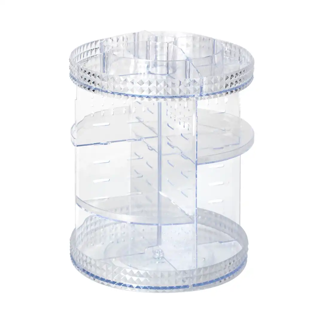 ORGANIZADOR DE COSMÉTICOS ACRÍLICO GIRATÓRIO 360° C/ PRATELEIRAS REGULÁVEIS