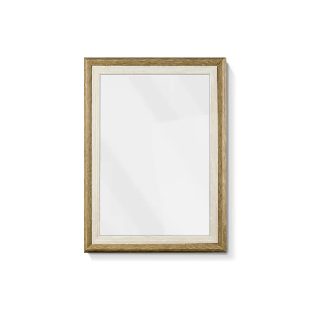 PORTA-RETRATO DECORATIVO 6X8CM EM MDF MARROM CLARO E BRANCO COM PROTEÇÃO EM PLÁSTICO