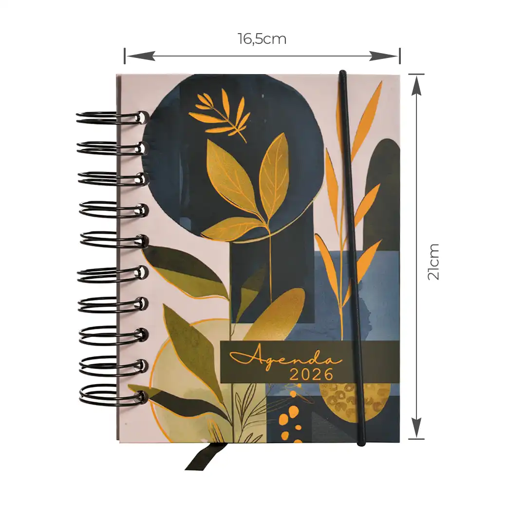 AGENDA ESPIRAL 2026 COM CAPA DURA E ELÁSTICO 15x21CM – SORTIDAS