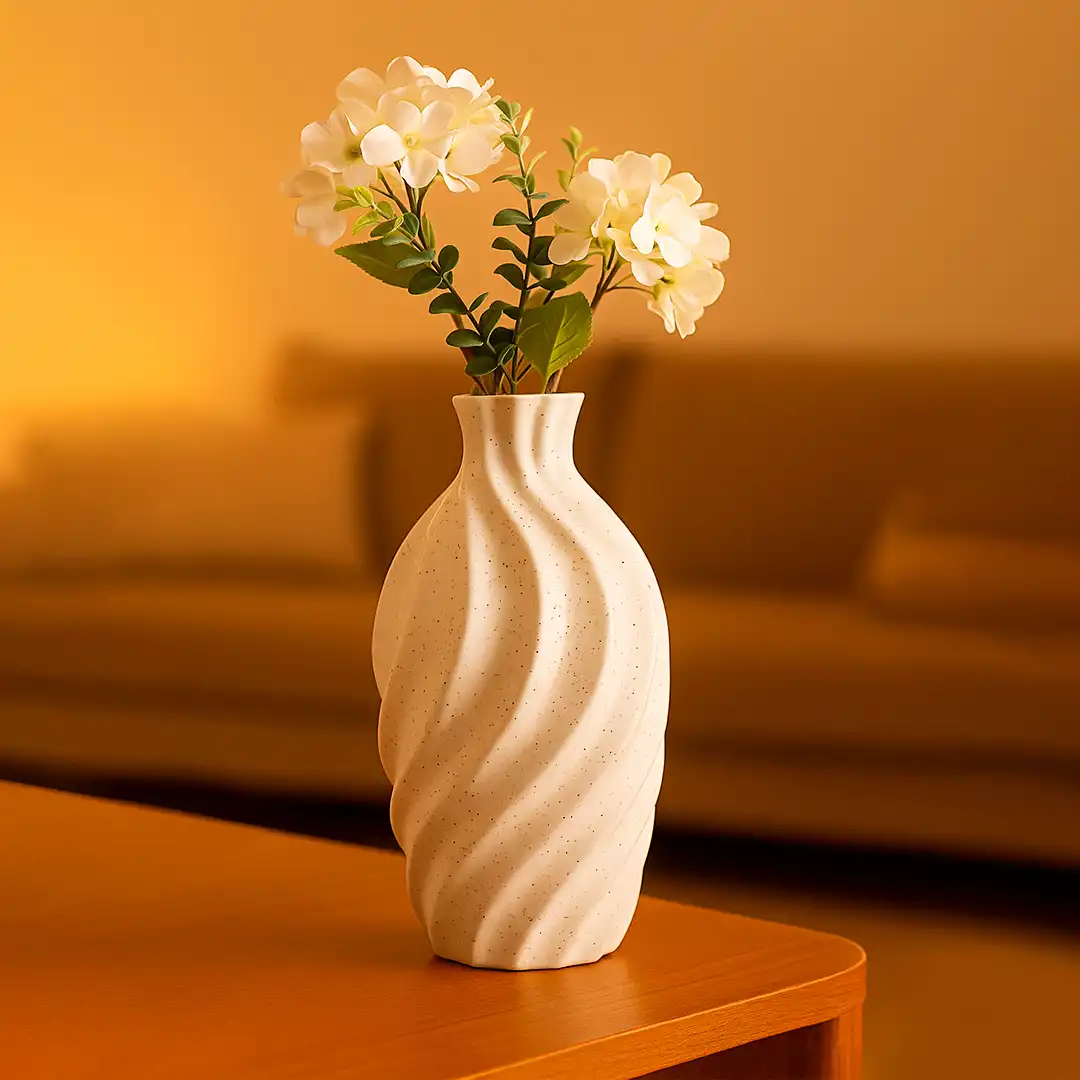 VASO DE PORCELANA DECORATIVO BRANCO ONDULADO 20CM DESIGNE MODERNO