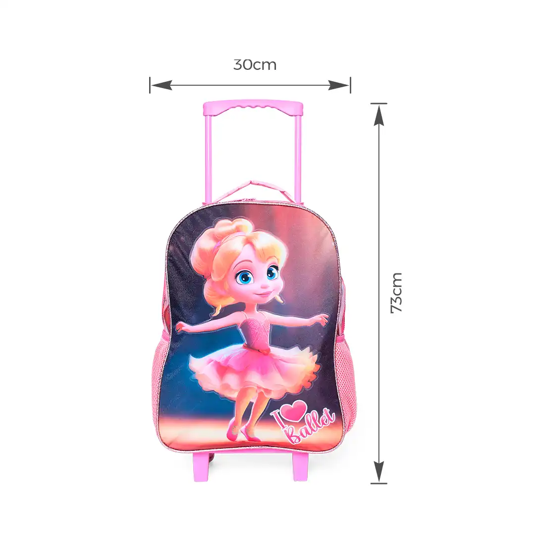 MOCHILA INFANTIL COM RODINHAS 3 PEÇAS - ROSA CLARO