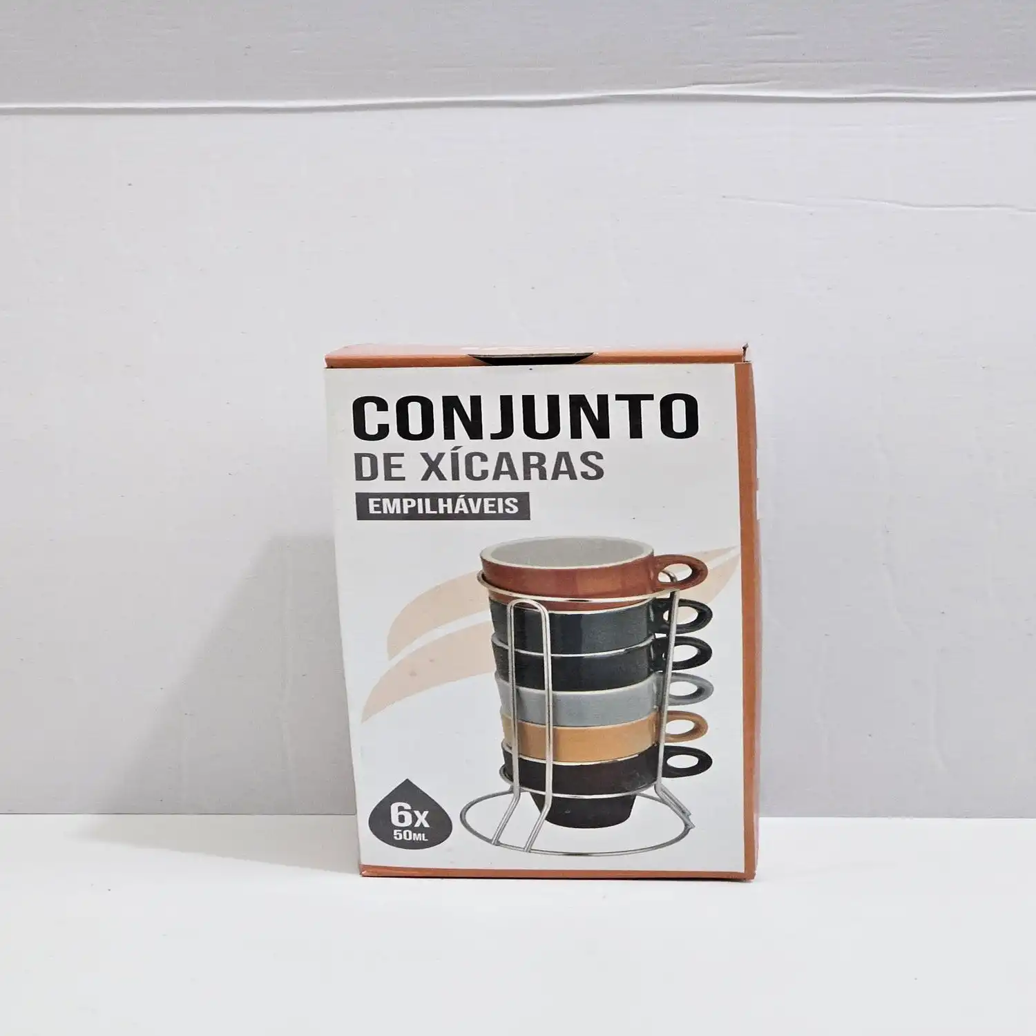 CONJUNTO 6 XÍCARAS EMPILHÁVEIS E SUPORTE METAL IVON