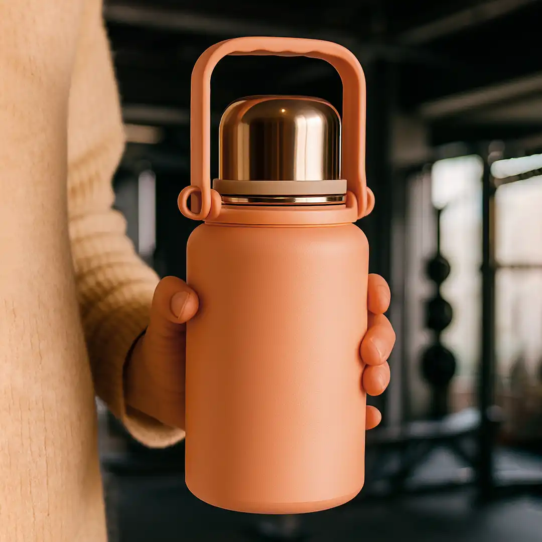 GARRAFA TÉRMICA 900ML ROSA COM ALÇA– Ø11,5CM X 26,5CM