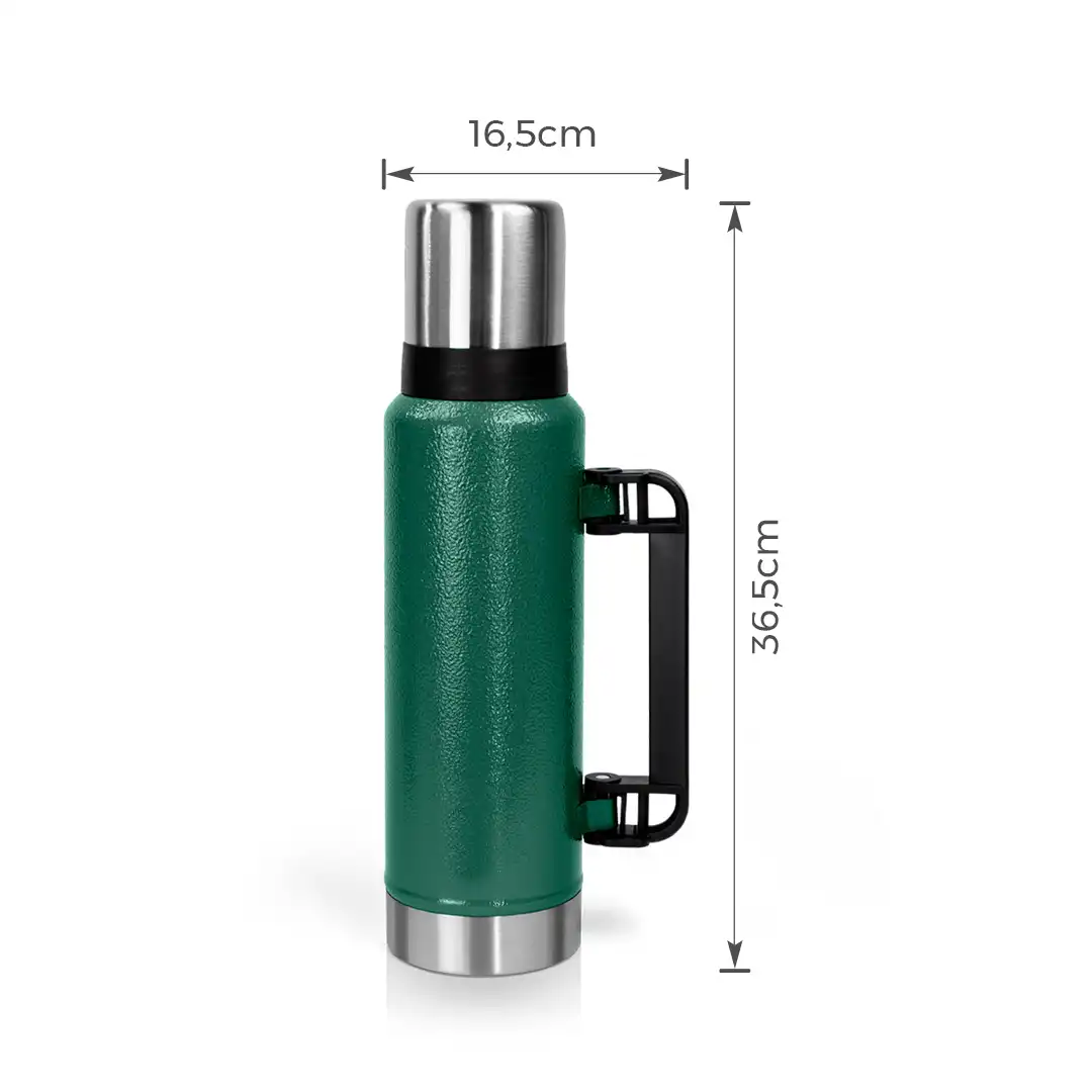 GARRAFA TÉRMICA EM PLÁSTICO VERDE 1,2L COM ALÇA