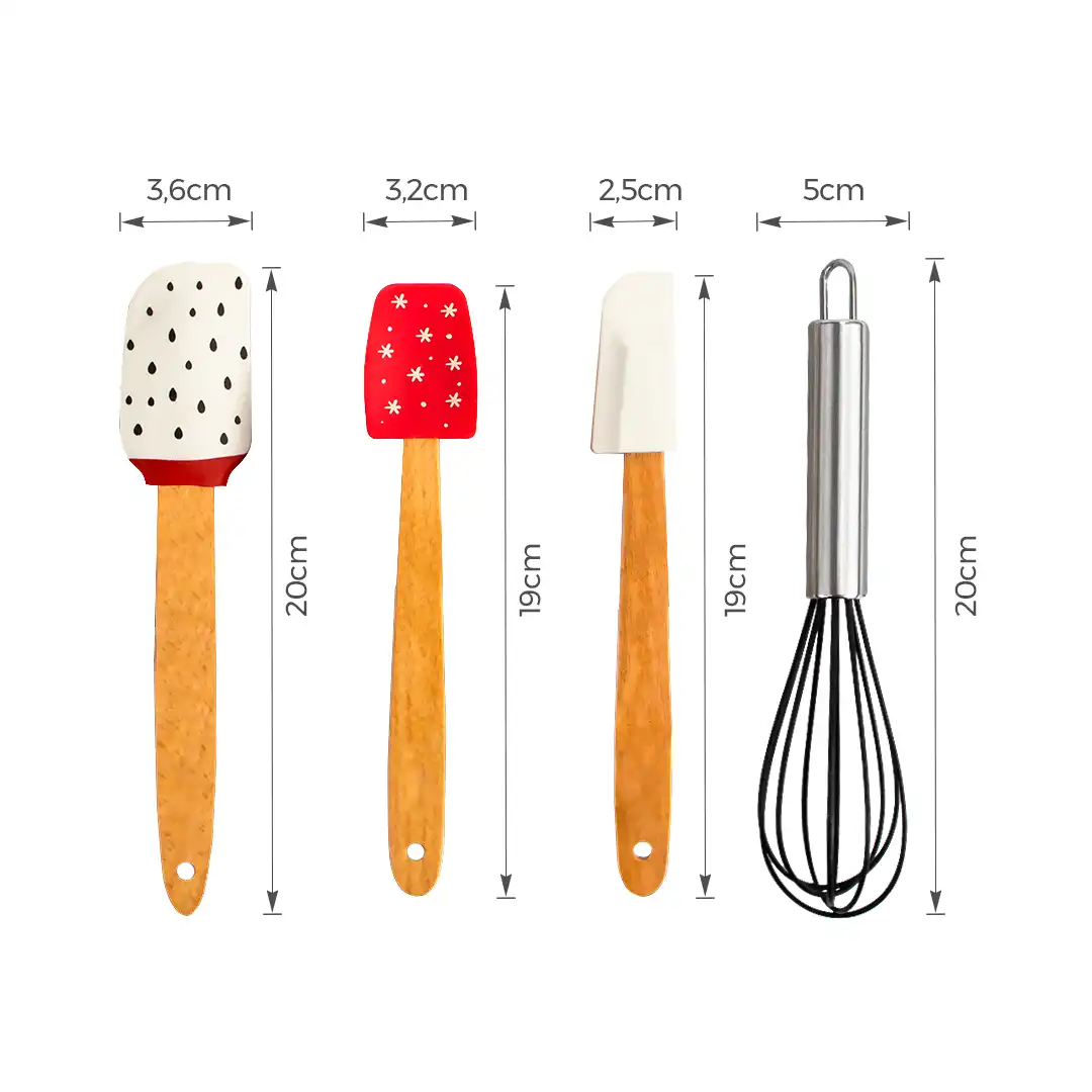 KIT UTENSÍLIOS DE COZINHA EM MADEIRA E SILICONE – 4 PEÇAS