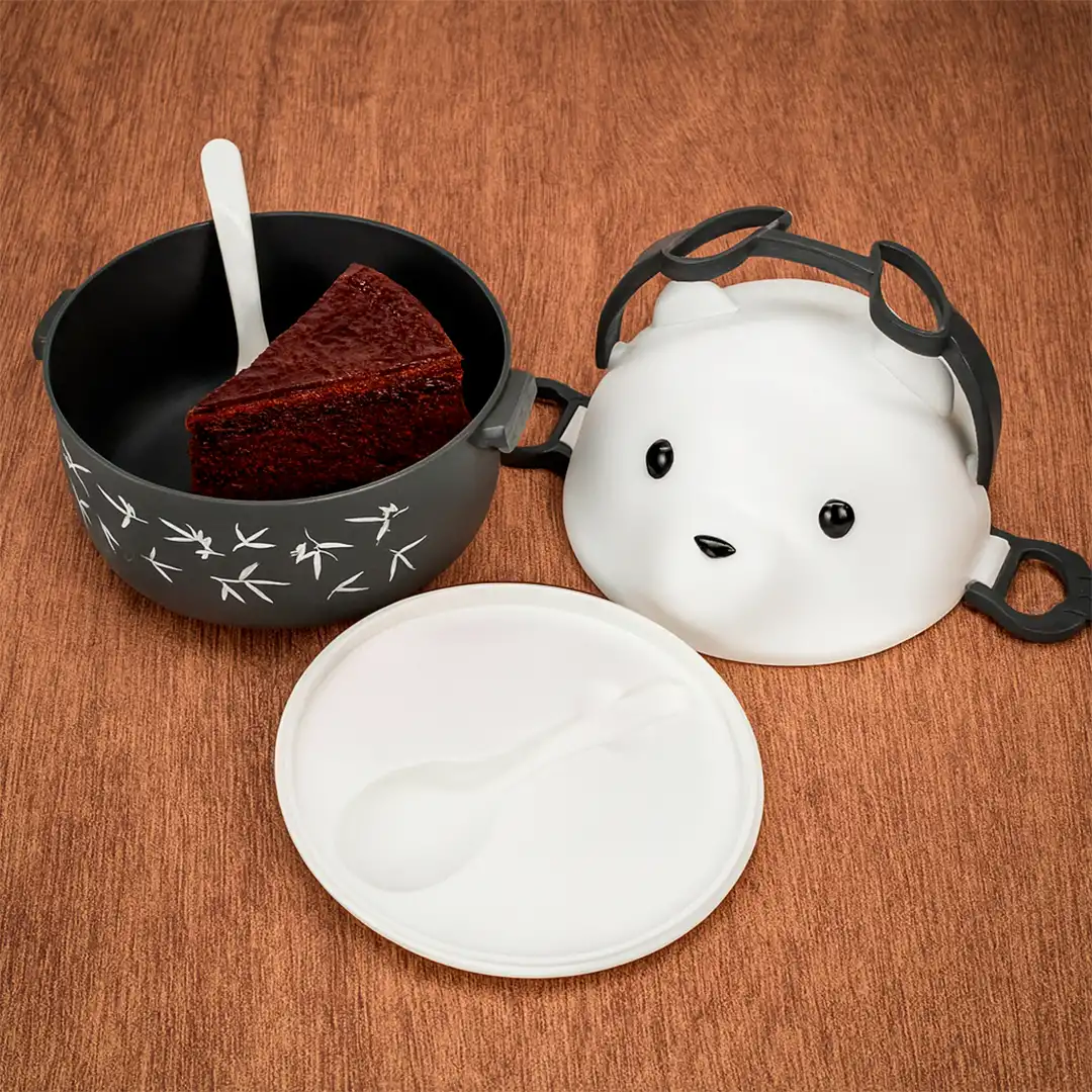 MARMITA INFANTIL COM TAMPA DE URSO E COLHER - 15,5CM