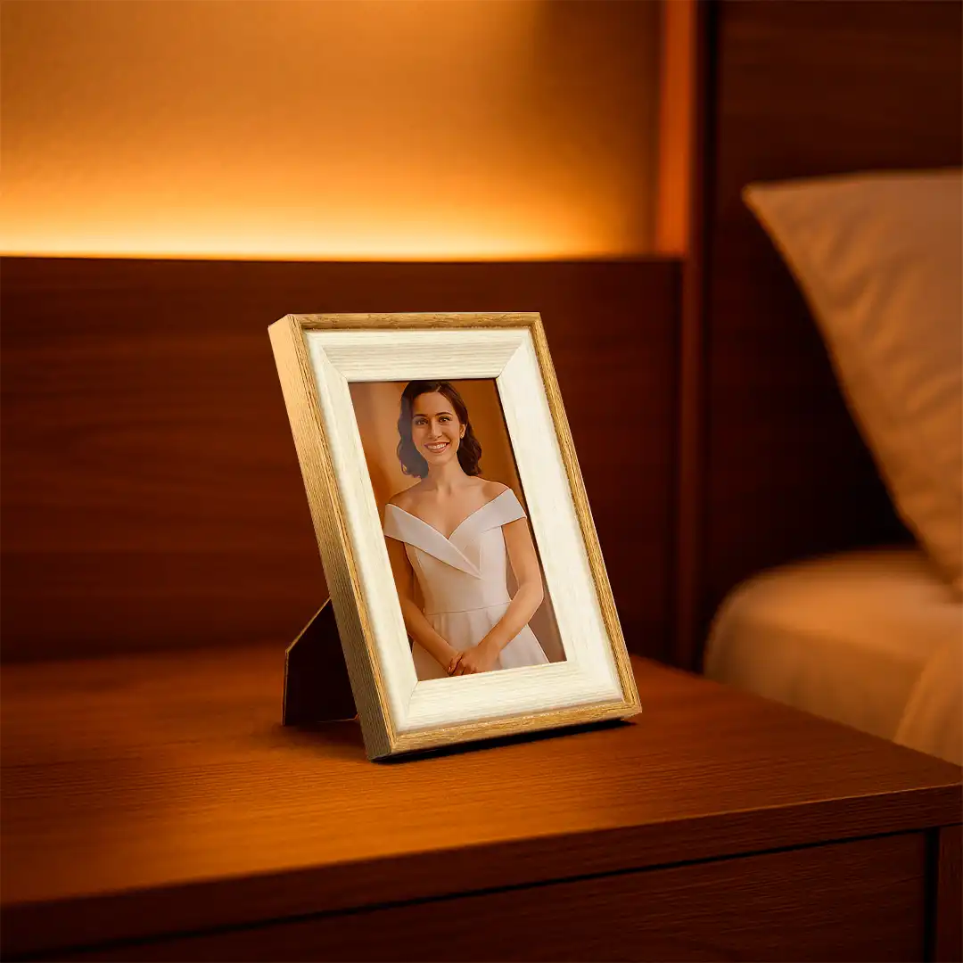 PORTA-RETRATO DECORATIVO 4x6CM EM MDF MADEIRA E BRANCO COM PROTEÇÃO EM PLÁSTICO