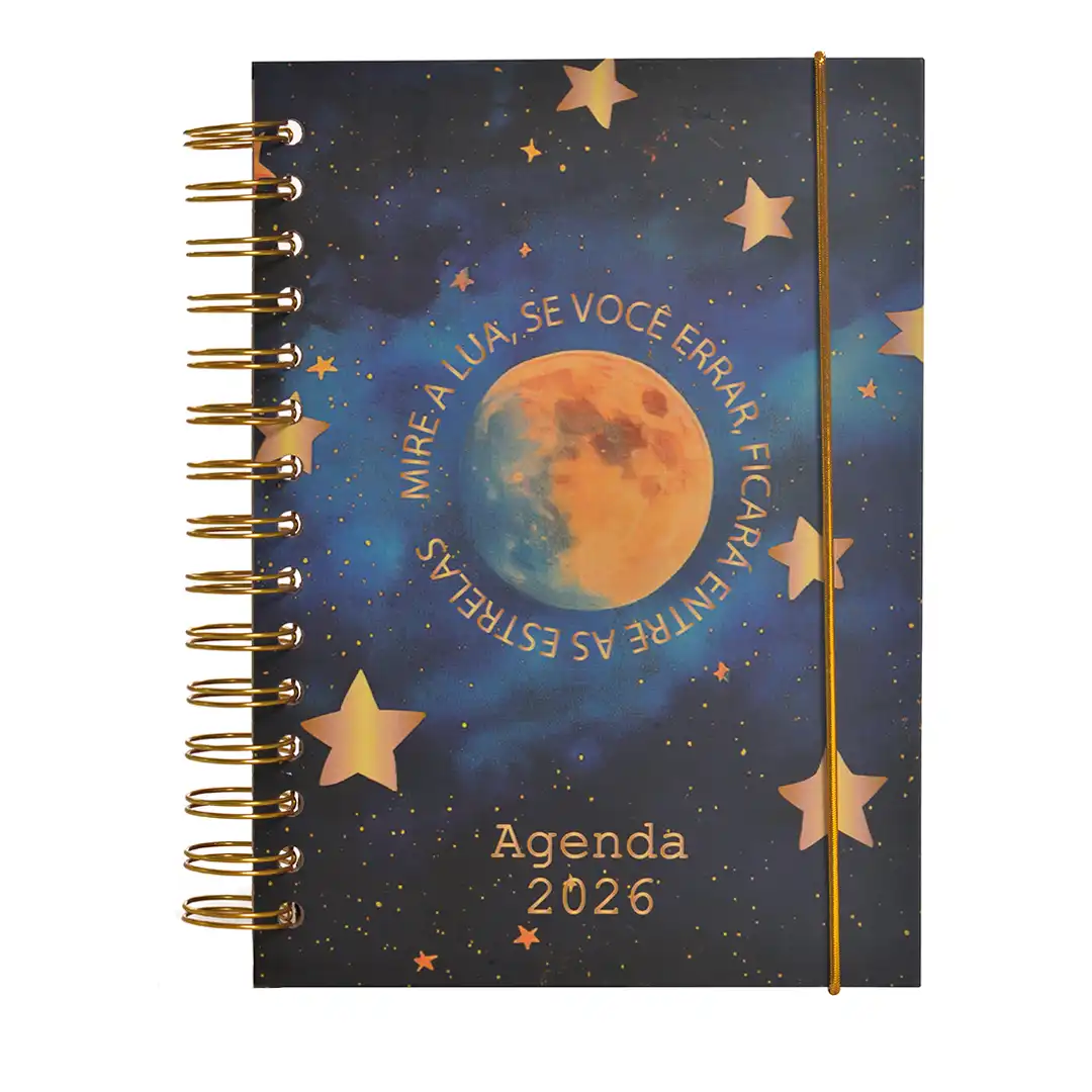 AGENDA ESPIRAL 2026 COM CAPA DURA E ELÁSTICO 11X15CM – SORTIDAS