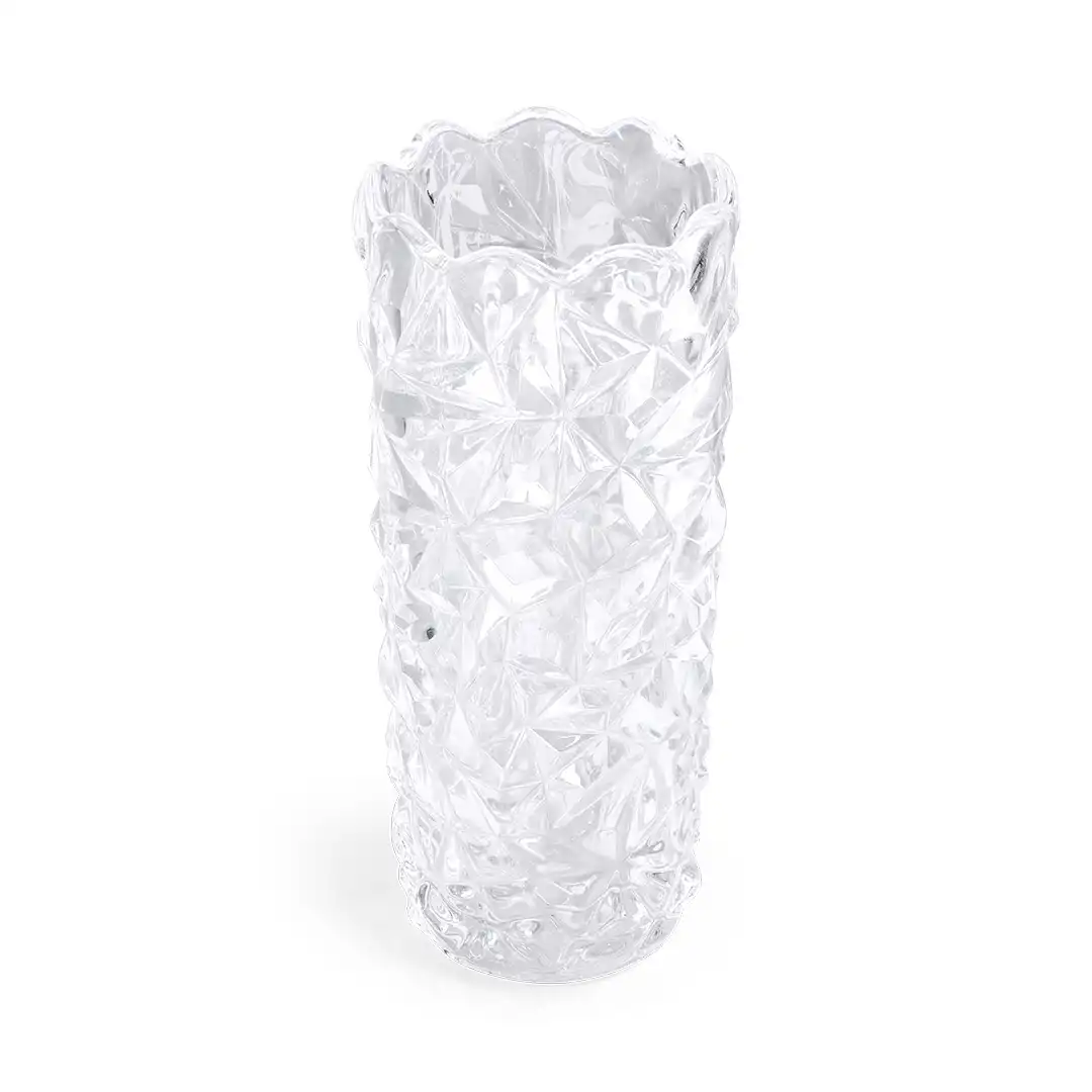 VASO DE VIDRO DECORATIVO COM TEXTURA TRANSPARENTE – 19,5CM ALTURA