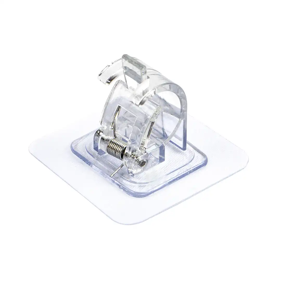 GANCHO ADESIVO MULTIUSO TRANSPARENTE COM MOLA – SUPORTE ATÉ 3KG (KIT 2 PEÇAS)
