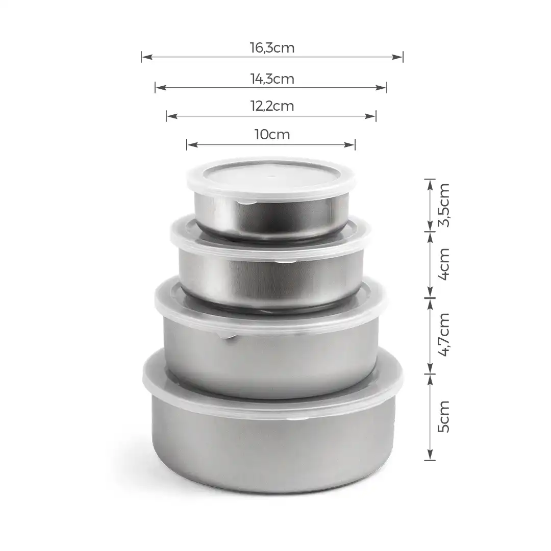 CONJUNTO DE TIGELAS EM AÇO INOX COM TAMPA PLÁSTICA – 4 PEÇAS