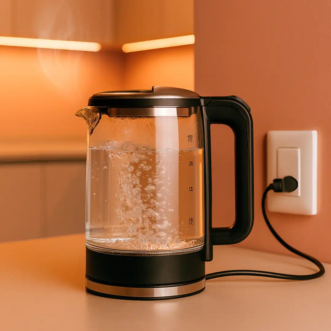 CHALEIRA ELÉTRICA DE VIDRO 1,8L 220V COM BASE GIRATÓRIA E DESLIGAMENTO AUTOMÁTICO