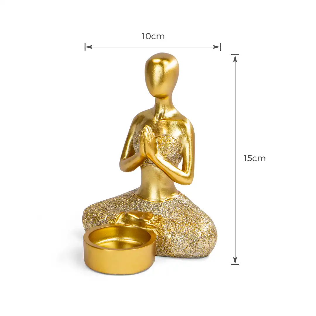 ENFEITE DECORATIVO IOGA EM RESINA DOURADO COM BASE – 15x10CM