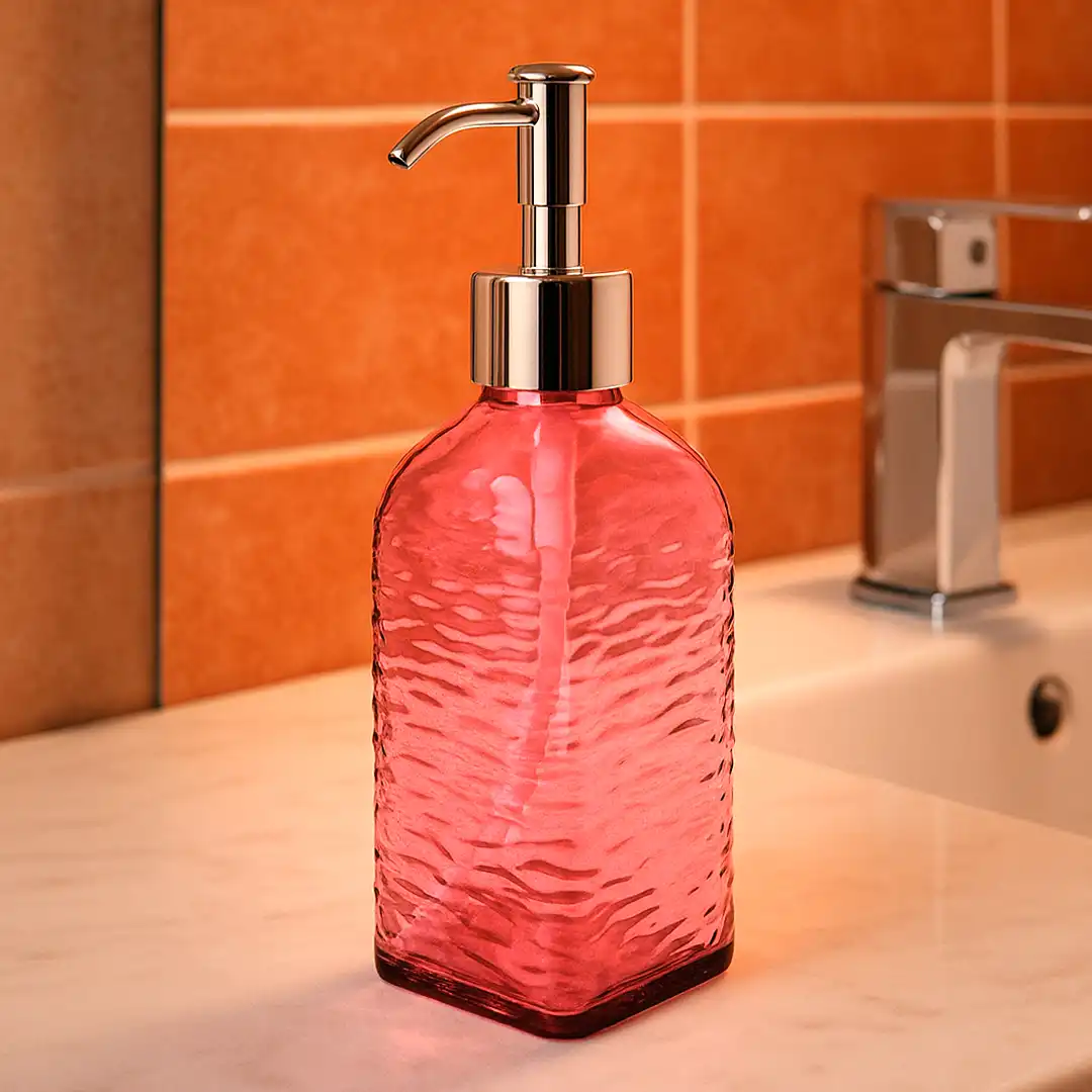 DISPENSER DE SABONETE LÍQUIDO EM VIDRO COM BICO PUMP DOURADO COLORIDO - SORTIDO