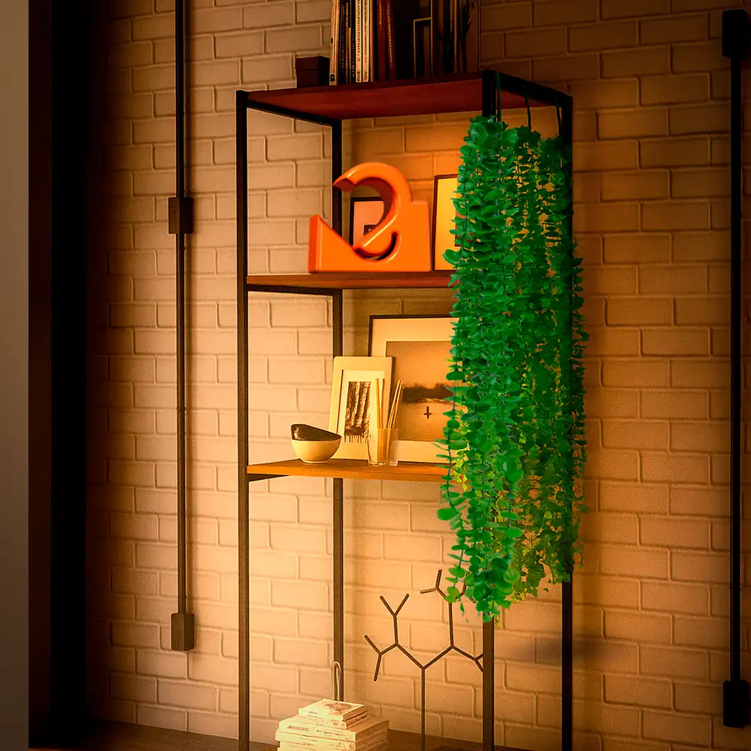 HASTE VERDE DECORATIVA COM FOLHAS REDONDAS – PENDENTE 70CM