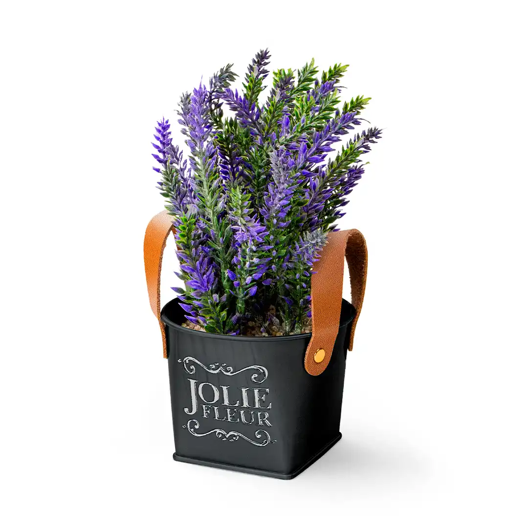 VASO DECORATIVO COM FLORES ARTIFICIAIS E ALÇA PRETO