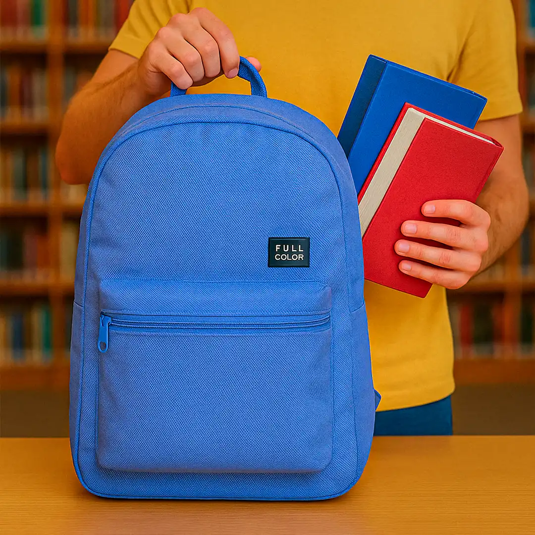 MOCHILA ESCOLAR SIMPLES EM POLIÉSTER 2 BOLSOS 45CM X 30CM - AZUL