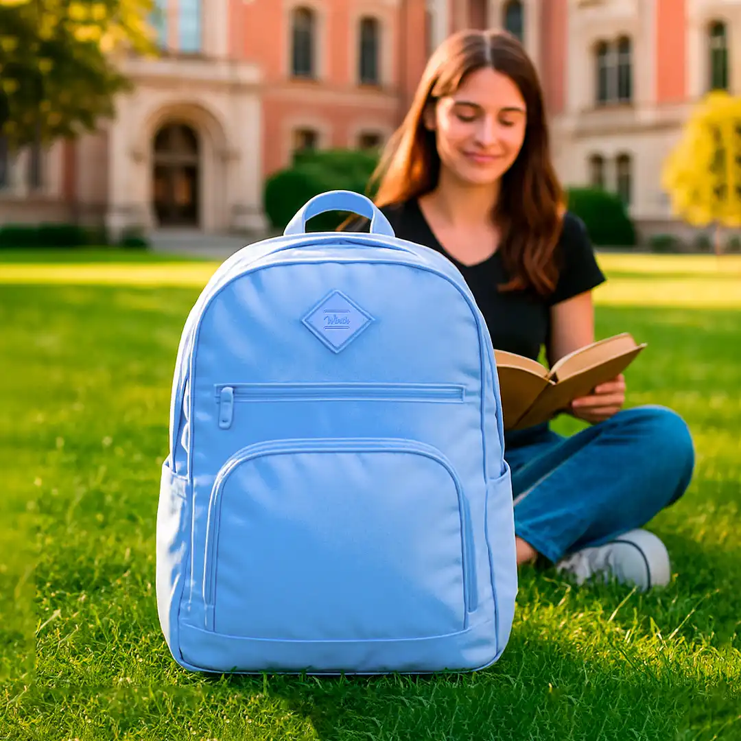 MOCHILA DE TECIDO COM 2 BOLSOS 48X35CM AZUL