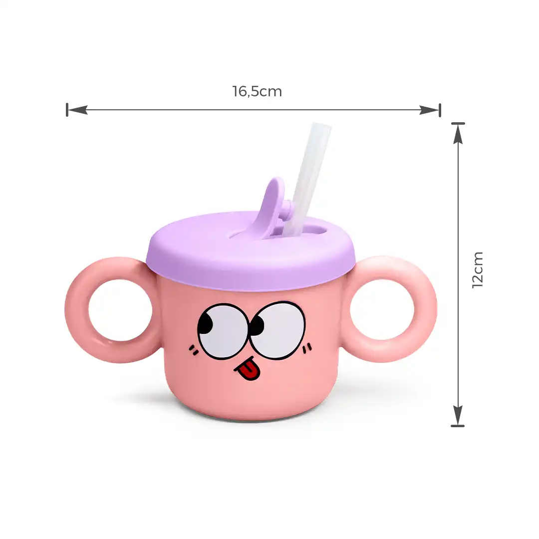 CANECA INFANTIL PLASTICO COM TAMPA SILICONE 190ML ROSA