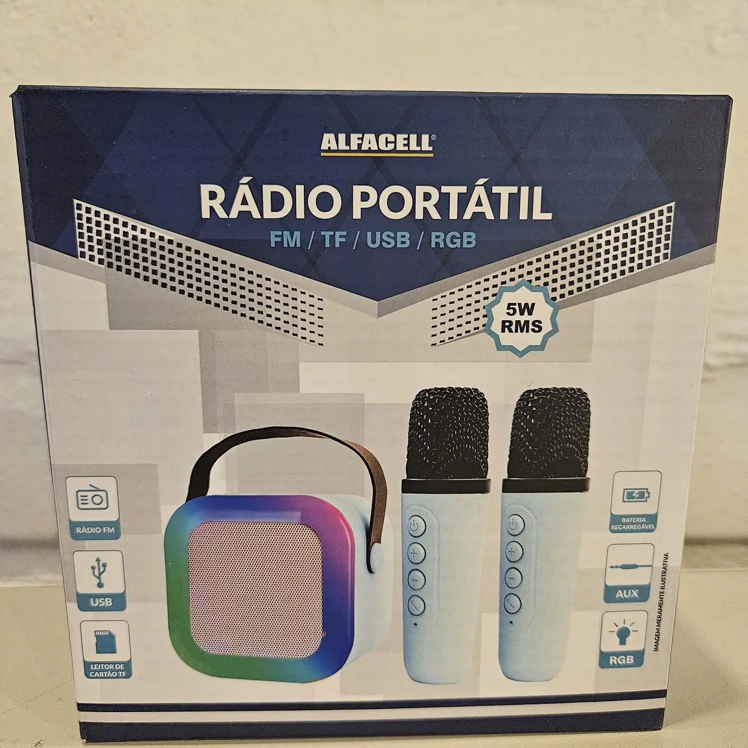 CAIXA DE SOM KARAOKE INFANTIL MICROFONES SEM FIO AZUL