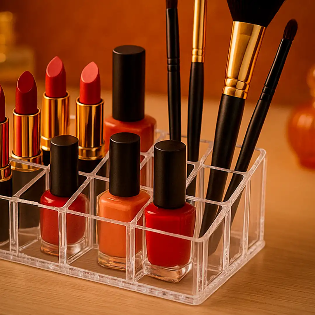 ORGANIZADOR ACRÍLICO CARMED 18 DIVISÓRIAS TRANSPARENTE PARA MAQUIAGEM OU ESCRITÓRIO