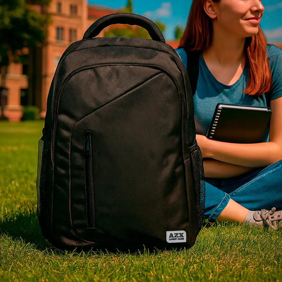 MOCHILA DE TECIDO COM 3 BOLSOS 48X35CM PRETO