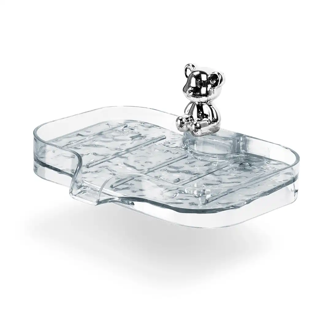 SABONETEIRA DE ACRÍLICO COM URSINHO E FIXAÇÃO ADESIVA PARA BANHEIRO