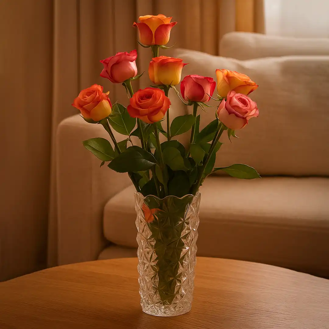 VASO DE VIDRO DECORATIVO COM TEXTURA DIAMANTADA – 19,5CM ALTURA