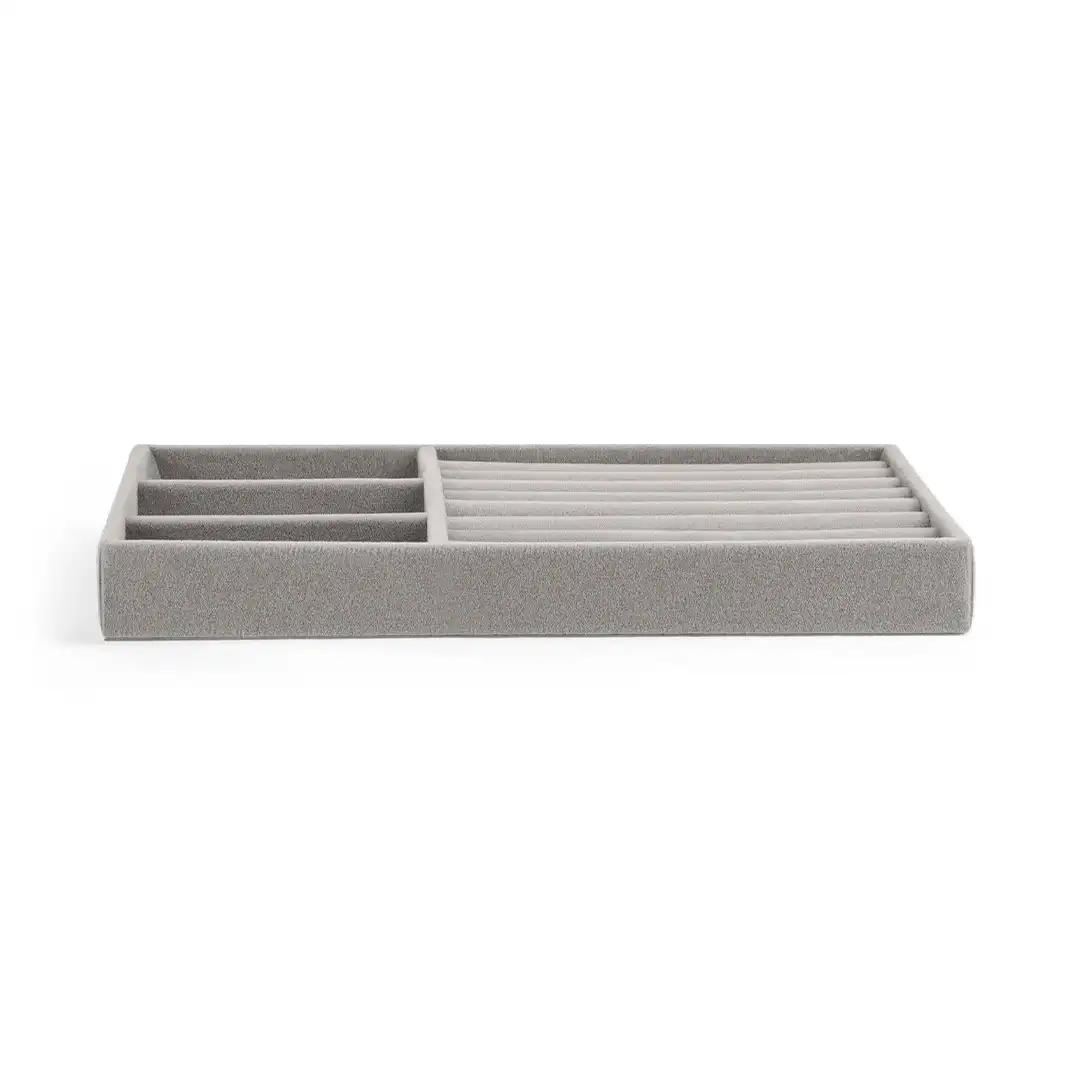 PORTA JOIAS DE MDF COM VELUDO E DIVISÓRIAS PARA ANÉIS E RELÓGIOS – 21x12,5x2,4CM