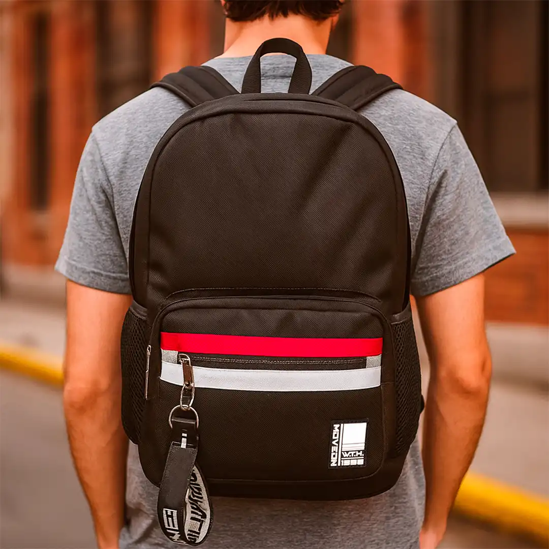 MOCHILA DE TECIDO COM 3 BOLSOS 46X36CM PRETO