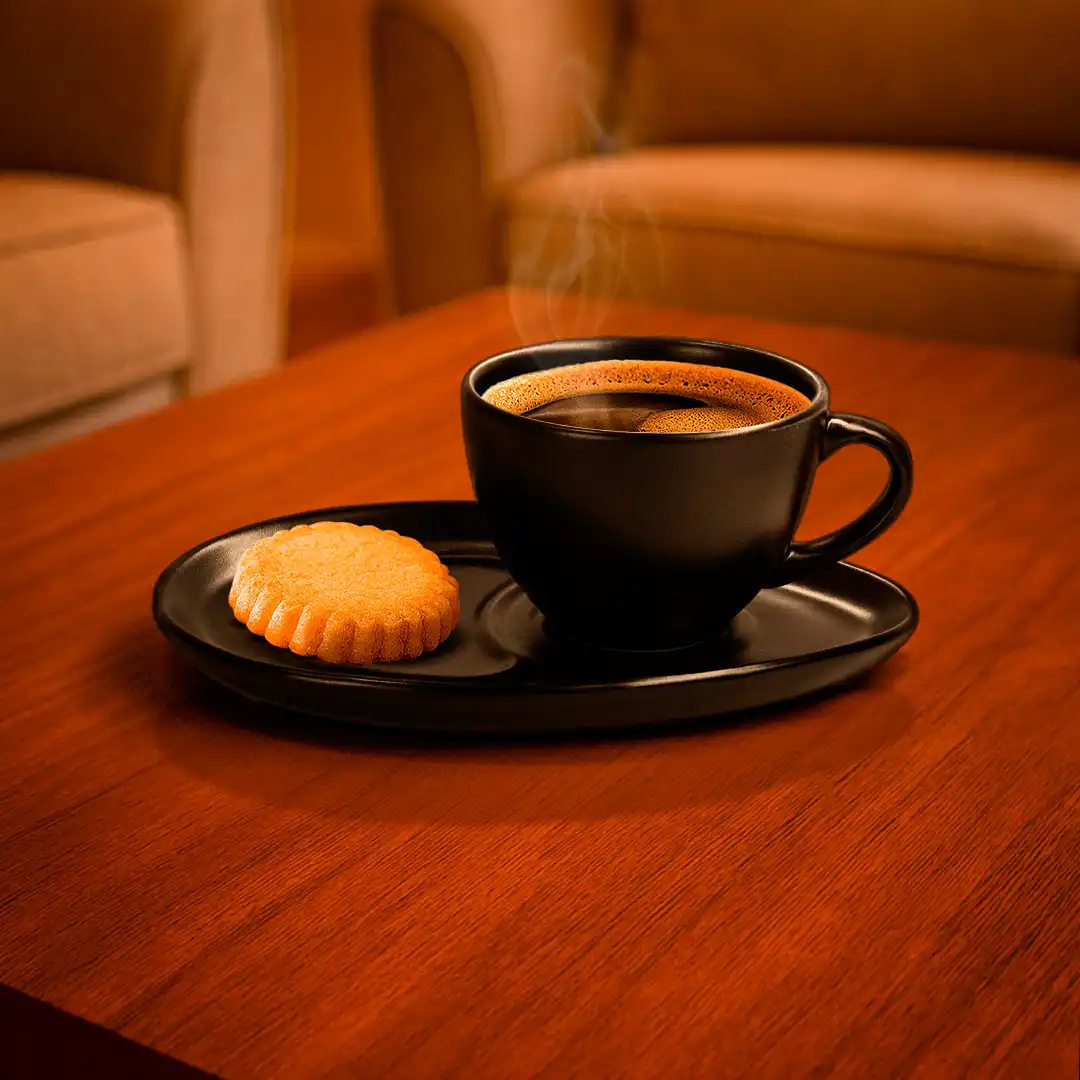 CONJUNTO COM 2 XÍCARAS DE CERÂMICA COM 2 PRATOS – PRETO FOSCO
