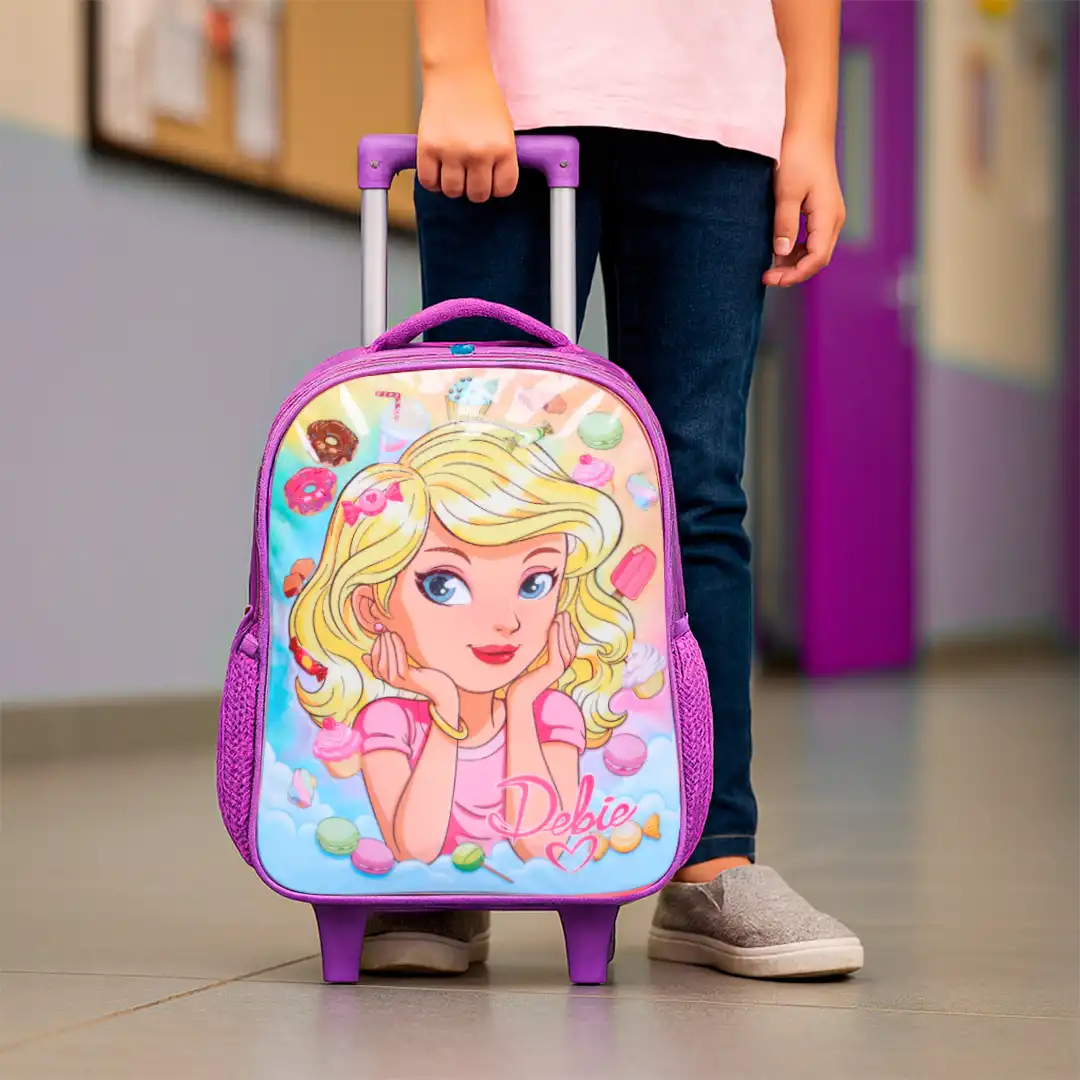 MOCHILA INFANTIL COM RODINHAS 47CM X 31CM ROXO