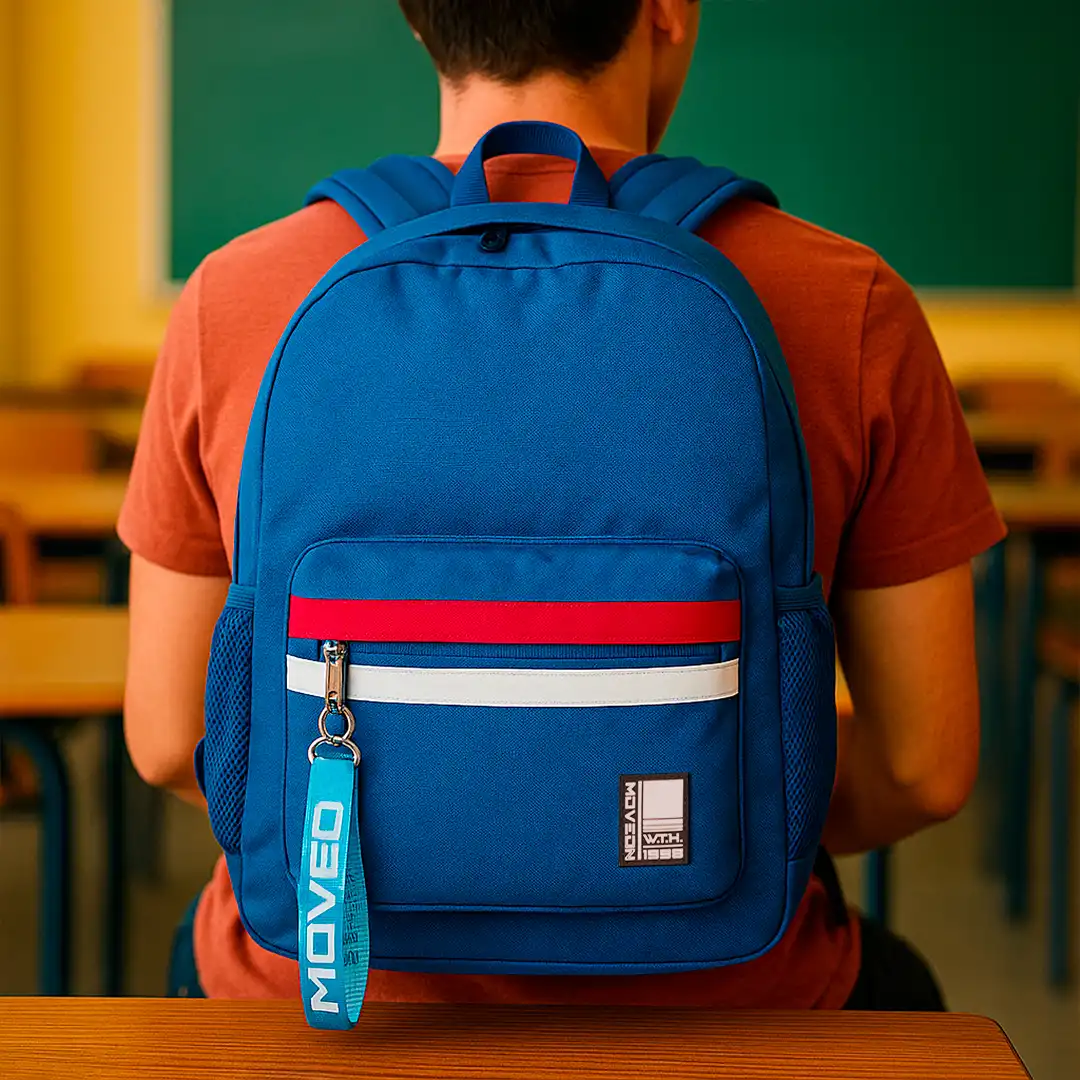 MOCHILA DE TECIDO COM 3 BOLSOS 46X36CM AZUL