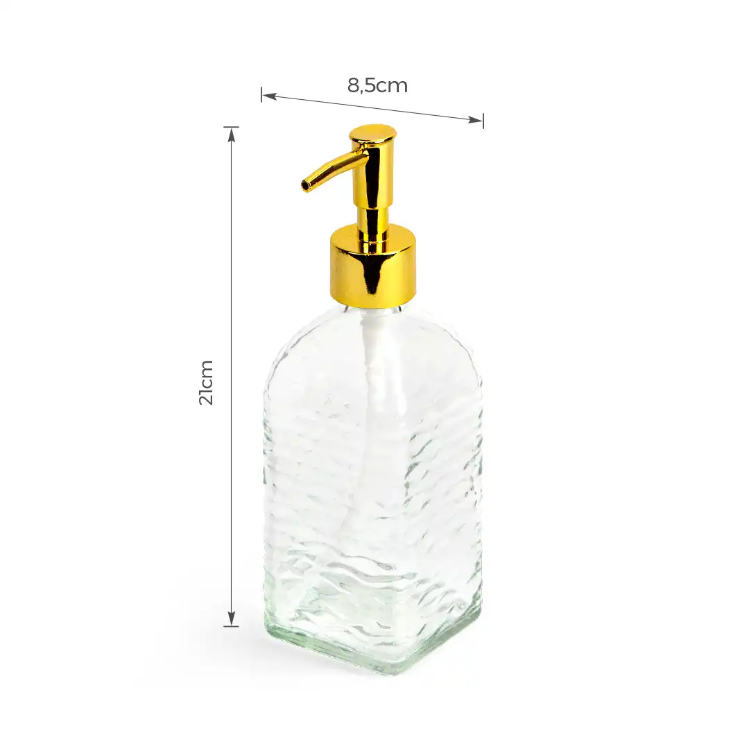 DISPENSER DE SABONETE LÍQUIDO EM VIDRO COM BICO PUMP DOURADO COLORIDO - SORTIDO