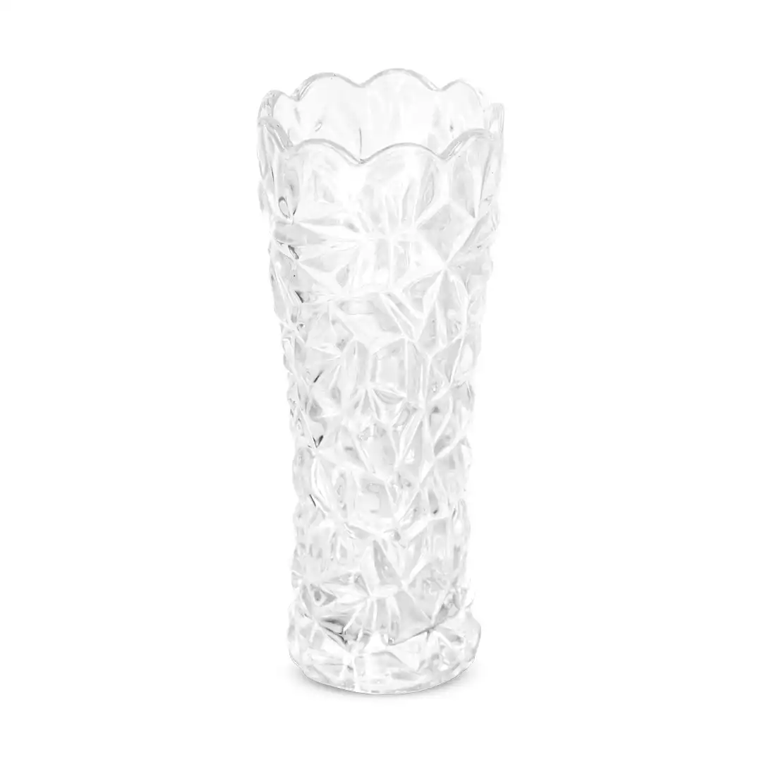 VASO DE VIDRO DECORATIVO TRANSPARENTE FACETADO 17,7CM DESIGN MODERNO