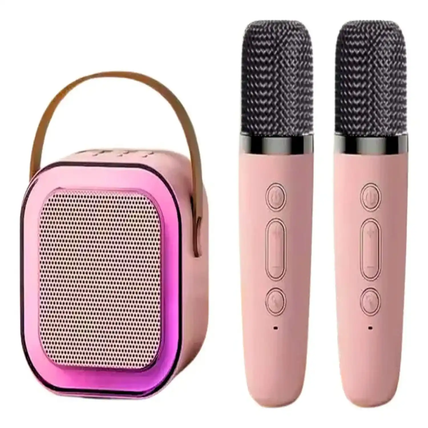 CAIXA DE SOM KARAOKE INFANTIL MICROFONES SEM FIO ROSA
