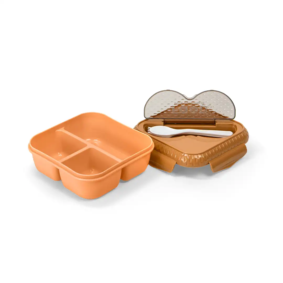 POTE MARMITA PLÁSTICO BEGE COM TAMPA, COLHER E GARFO INCLUSOS