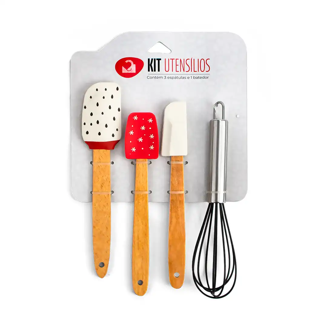 KIT UTENSÍLIOS DE COZINHA EM MADEIRA E SILICONE – 4 PEÇAS