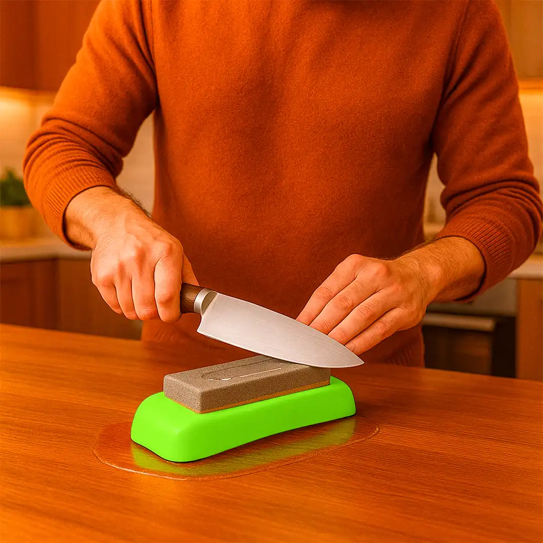 AMOLADOR DE FACAS COM BASE ANTIDERRAPANTE VERDE – 18CM