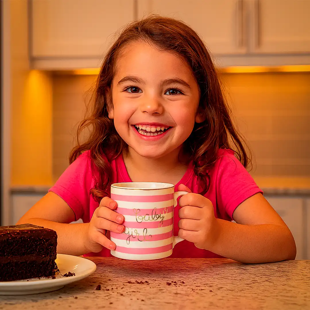 CANECA DE PORCELANA ROSA 300ML COM FRASE BABY GIRL