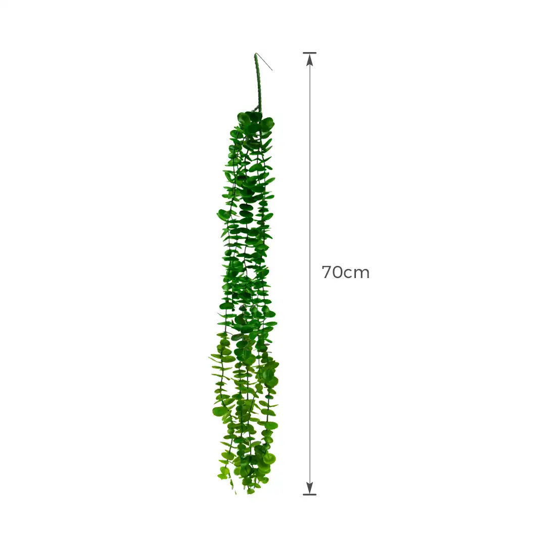 HASTE VERDE DECORATIVA COM FOLHAS REDONDAS – PENDENTE 70CM