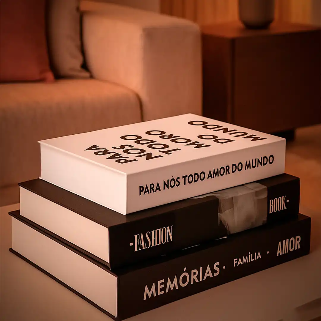 CAIXA LIVRO DECORATIVA FRASES – CONJUNTO COM 3 UNIDADES TAMANHOS P, M E G